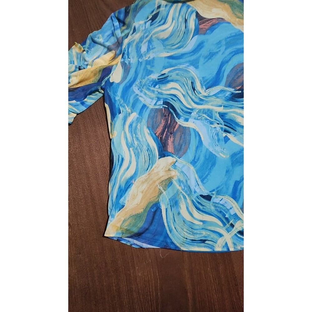 Antthony Womens Top Large Abstract  Blue Yellow Multicolor  Casual Tunic - Picture 8 of 11